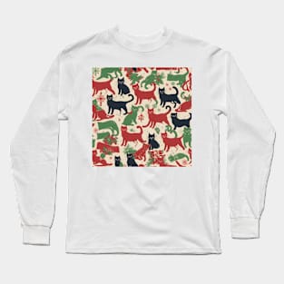 cute vintage Christmas cat pattern Long Sleeve T-Shirt